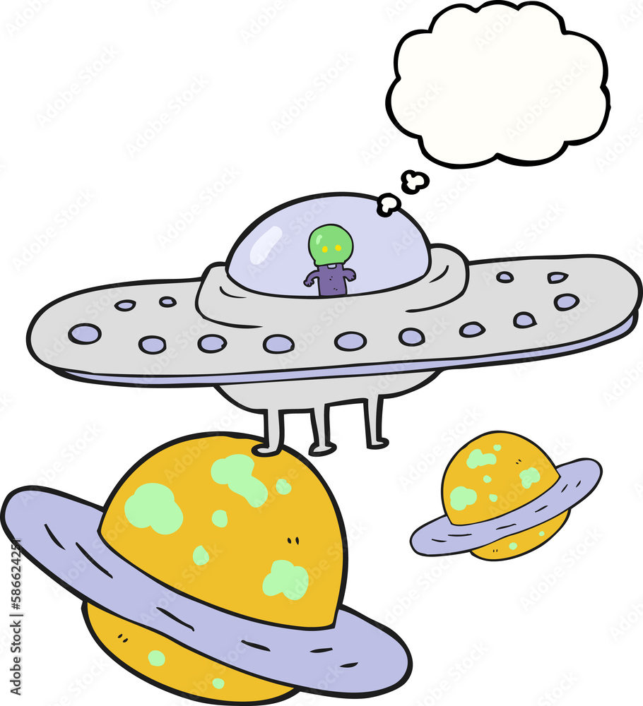 thought bubble cartoon flying saucer in space thought bubble cartoon flying saucer in space