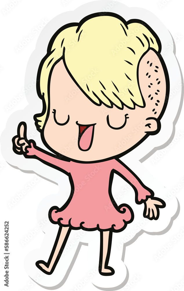 sticker of a cute cartoon girl with hipster haircut sticker of a cute cartoon girl with hipster haircut