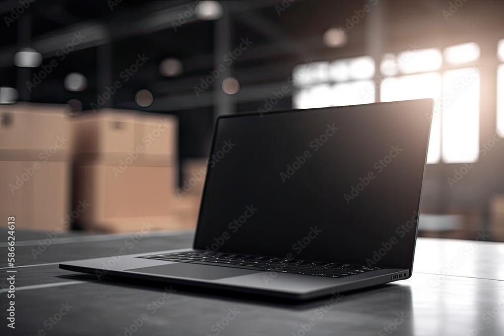 Laptop computer at workplace of start up, business owner. cardboard parcel box of product for deliver to customer. Online selling, e-commerce, packing concept, Morning light. Generative Ai. Laptop computer at workplace of start up, business owner. cardboard parcel box of product for deliver to customer. Online selling, e-commerce, packing concept, Morning light. Generative Ai.