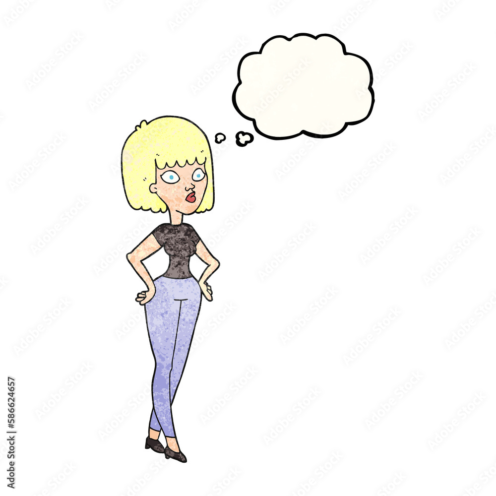 thought bubble textured cartoon woman with hands on hips thought bubble textured cartoon woman with hands on hips