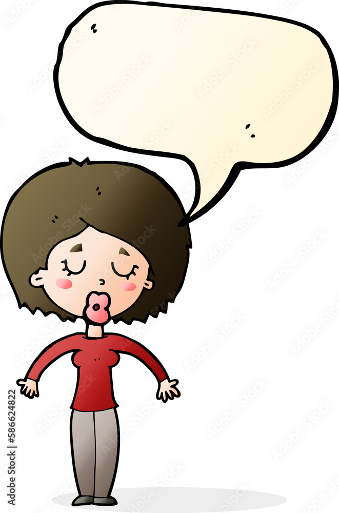 cartoon woman with closed eyes with speech bubble cartoon woman with closed eyes with speech bubble