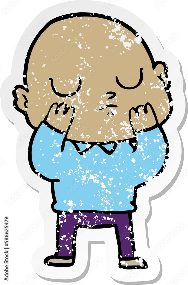 Obraz premium distressed sticker of a cartoon bald man