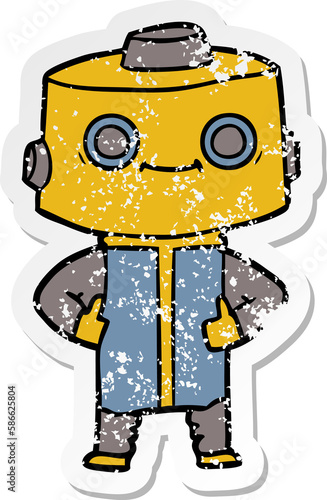 distressed sticker of a cartoon robot