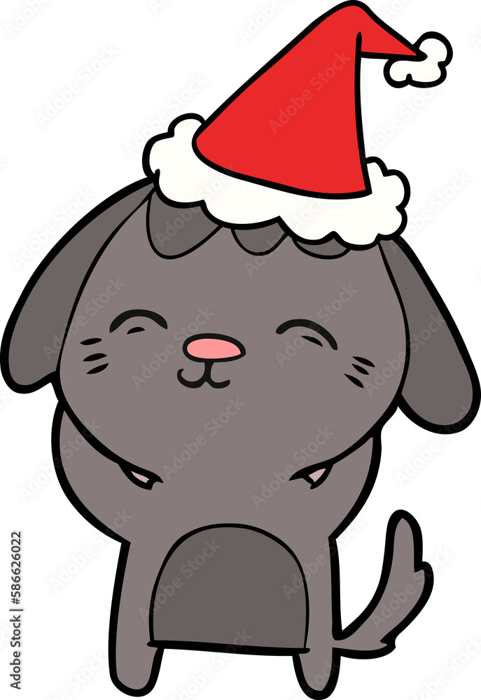 Obraz premium happy line drawing of a dog wearing santa hat
