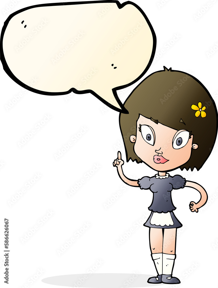 cartoon pretty maid with speech bubble cartoon pretty maid with speech bubble