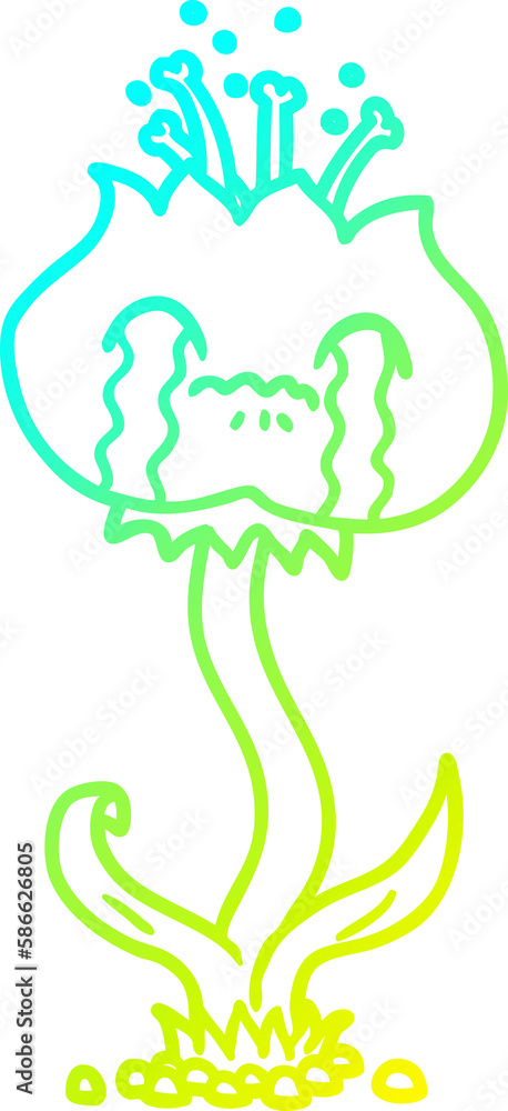 Fototapeta premium cold gradient line drawing cartoon flower crying