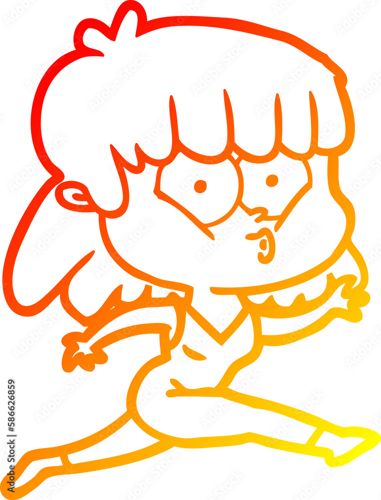 warm gradient line drawing cartoon woman running warm gradient line drawing cartoon woman running