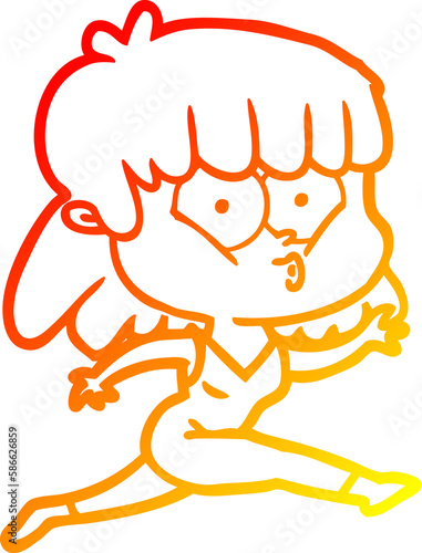 warm gradient line drawing cartoon woman running © lineartestpilot