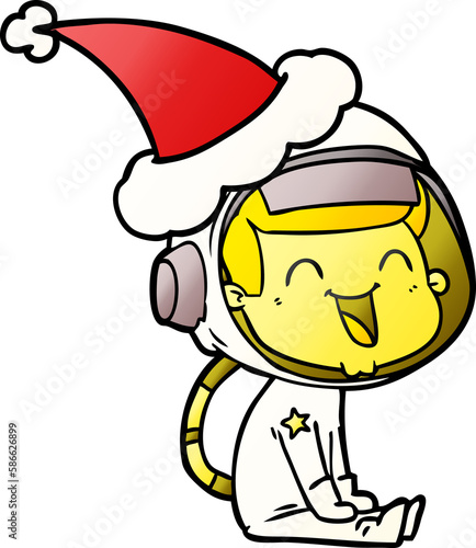 happy gradient cartoon of a astronaut wearing santa hat