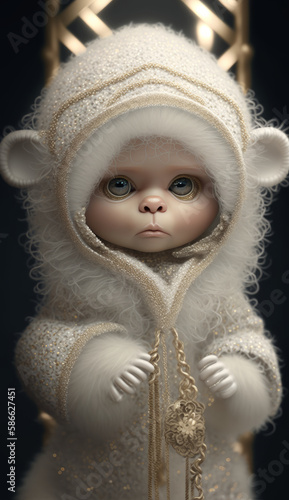 A beautiful and expensive toy, a yarn monkey, a macaque, a decorative gift for children. Character in children's books and stories. Created with AI.