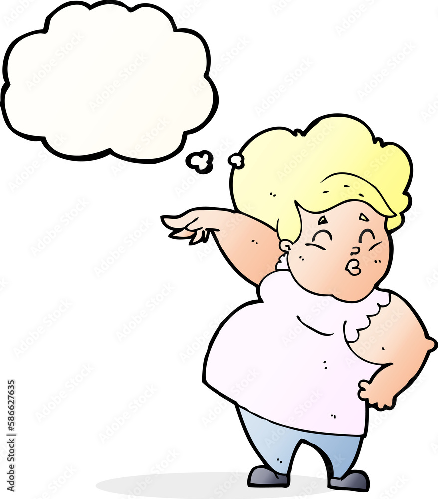 cartoon happy overweight lady with thought bubble cartoon happy overweight lady with thought bubble