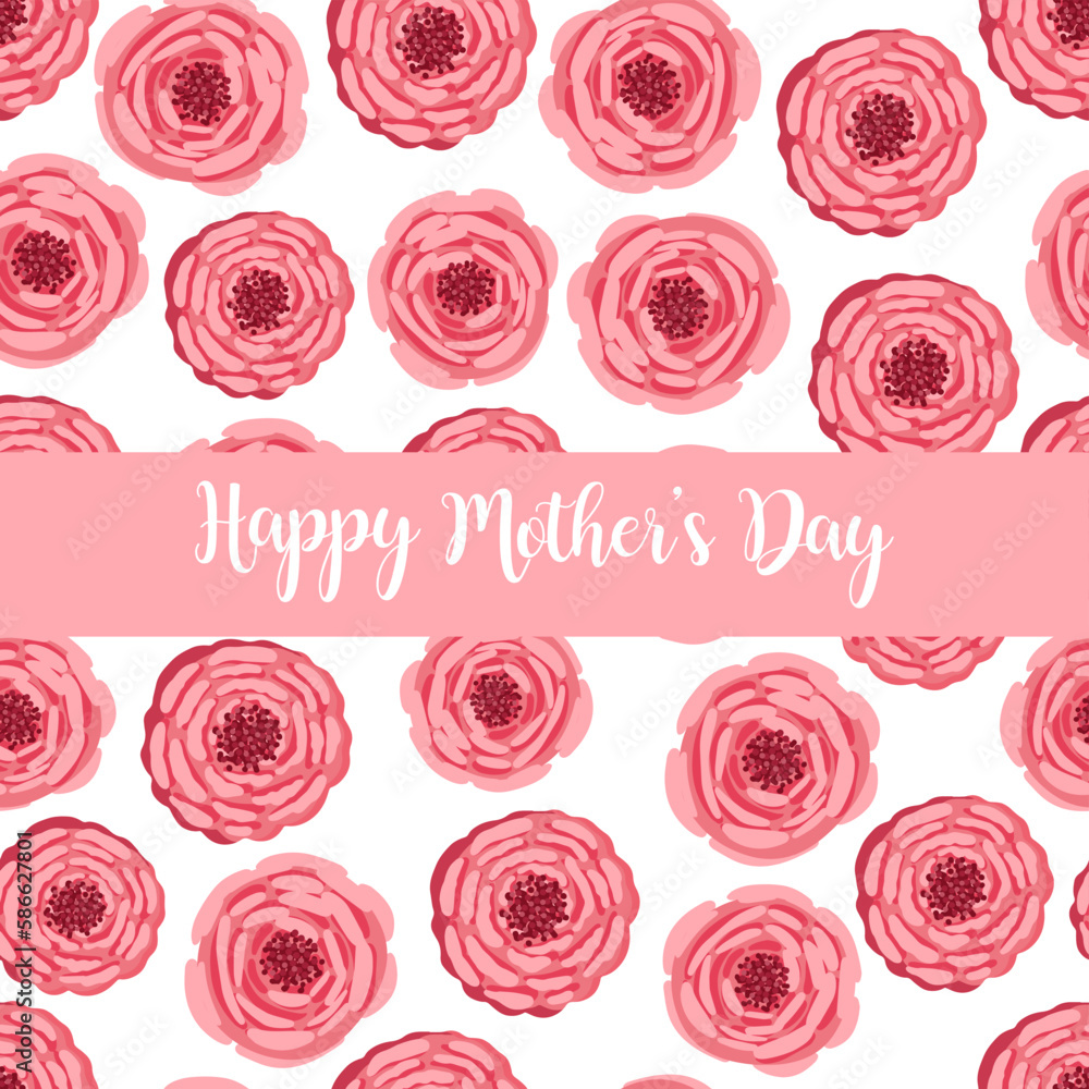 Mother's day greeting card. Seamless pattern with blooming roses. Botanical vector illustration isolated for postcard, poster, ad, decor and other uses. Festive text can be replaced. Mother's day greeting card. Seamless pattern with blooming roses. Botanical vector illustration isolated for postcard, poster, ad, decor and other uses. Festive text can be replaced.