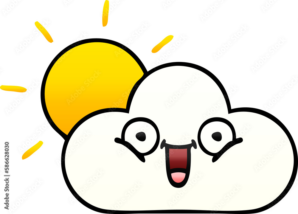gradient shaded cartoon sunshine and cloud gradient shaded cartoon sunshine and cloud
