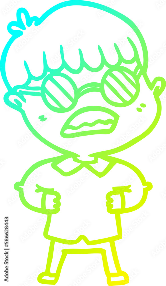Fototapeta premium cold gradient line drawing cartoon boy wearing spectacles