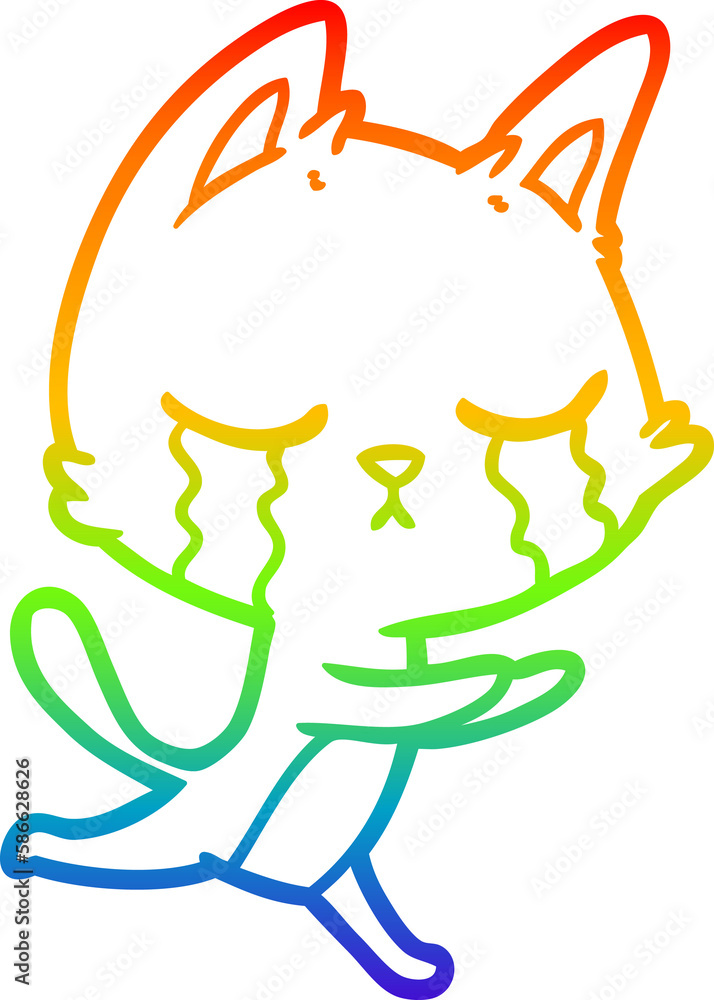 rainbow gradient line drawing crying cartoon cat running rainbow gradient line drawing crying cartoon cat running