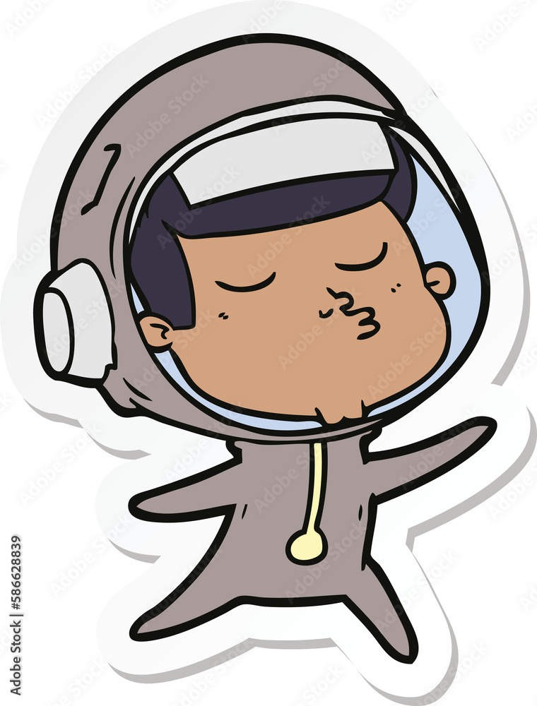 sticker of a cartoon confident astronaut