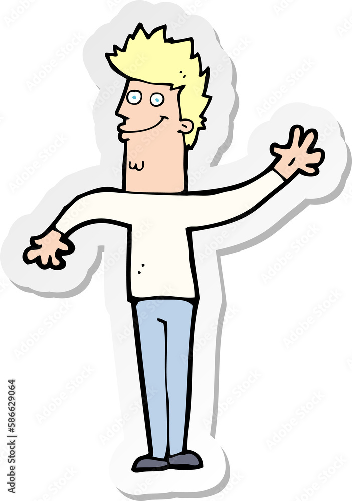 sticker of a cartoon happy waving man sticker of a cartoon happy waving man