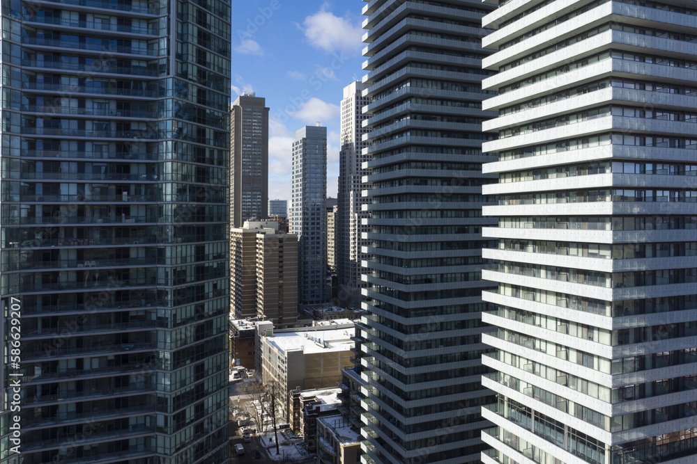 View from Hotel Room on Skyscrapers in Toronto Ontario Canada in Winter