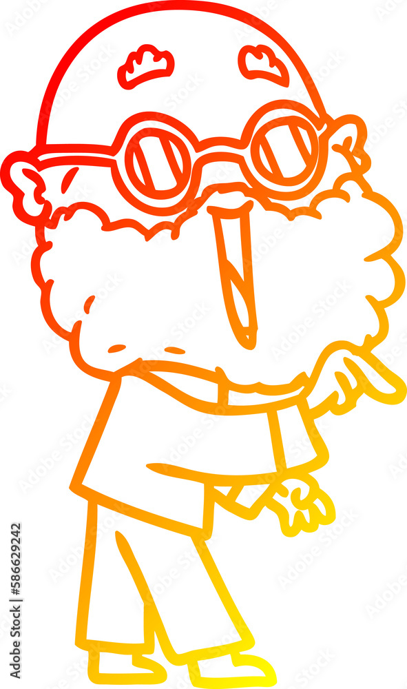 warm gradient line drawing cartoon joyful man with beard pointing finger warm gradient line drawing cartoon joyful man with beard pointing finger