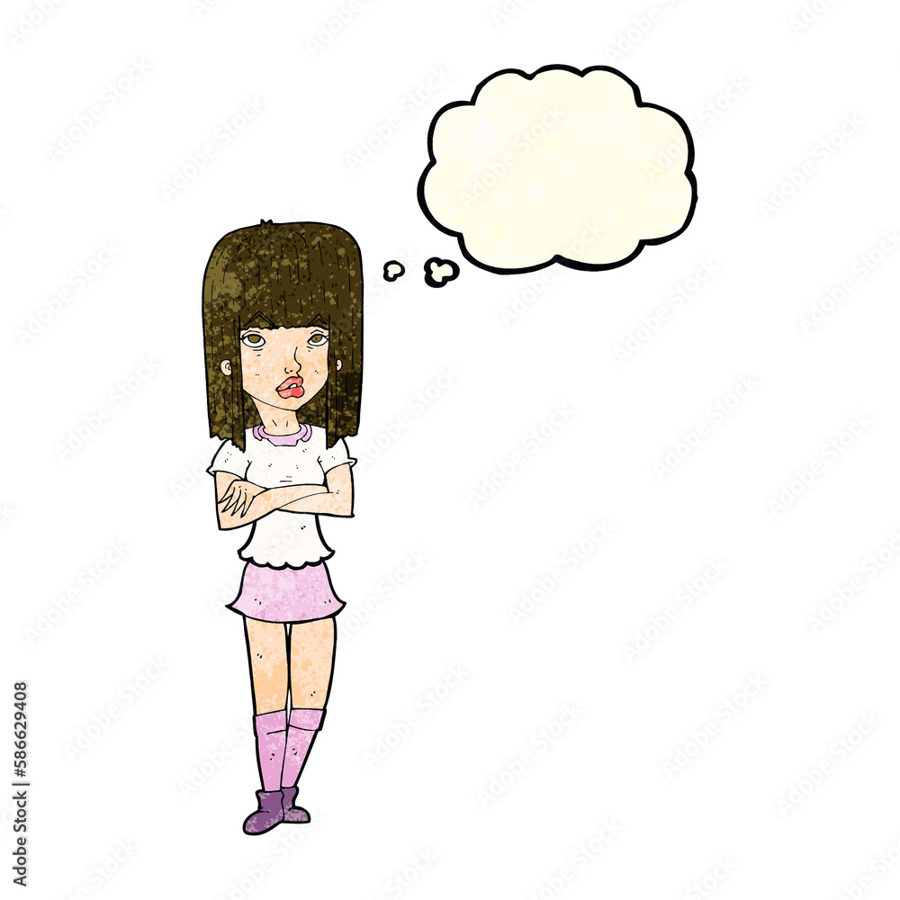 cartoon girl with crossed arms with thought bubble cartoon girl with crossed arms with thought bubble