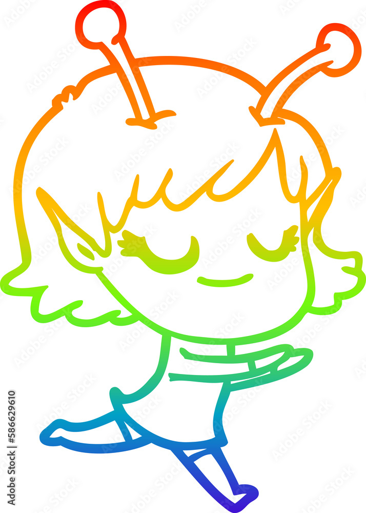 rainbow gradient line drawing smiling alien girl cartoon rainbow gradient line drawing smiling alien girl cartoon