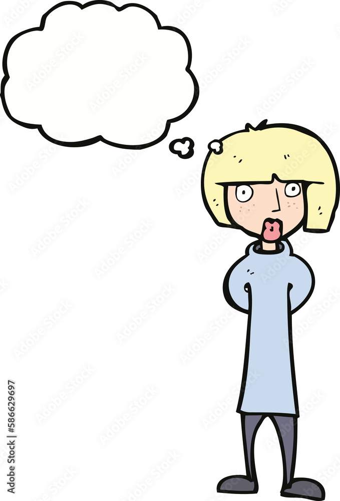 cartoon curious woman with thought bubble cartoon curious woman with thought bubble