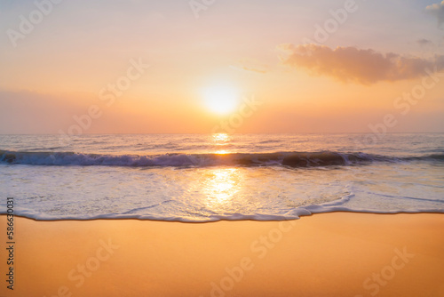 Sea waves on the beach at sunset, sunlight. tropical sea of Thailand