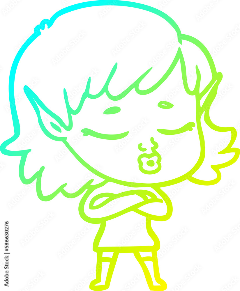 cold gradient line drawing pretty cartoon elf girl cold gradient line drawing pretty cartoon elf girl
