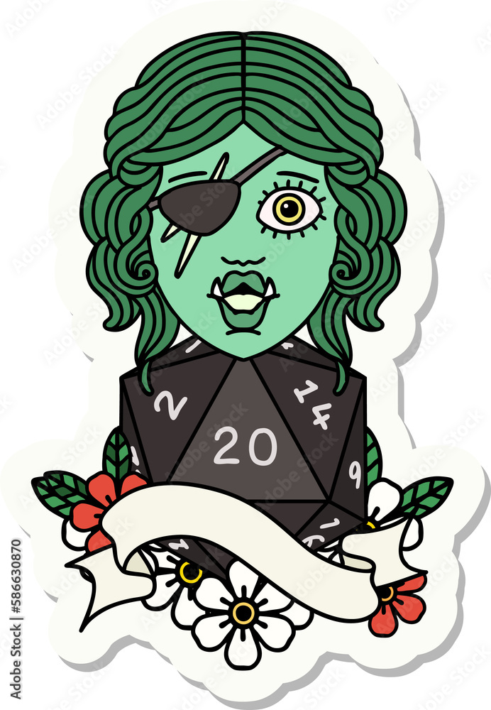 half orc rogue with natural twenty dice roll sticker