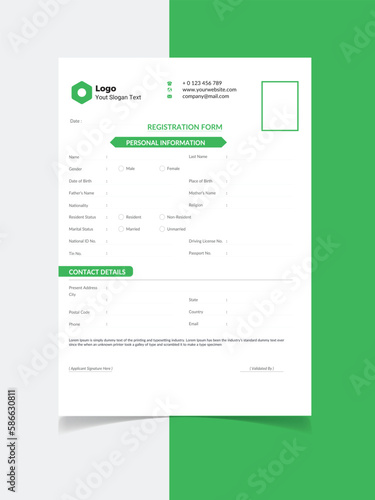 Modern Registration resume template
Form	
