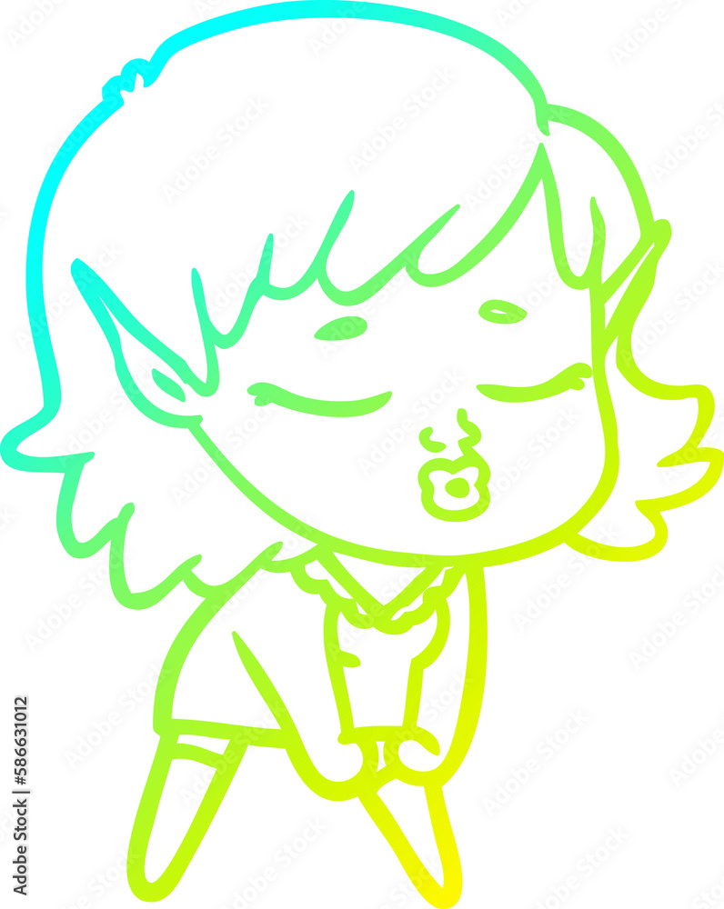 Fototapeta premium cold gradient line drawing pretty cartoon elf girl