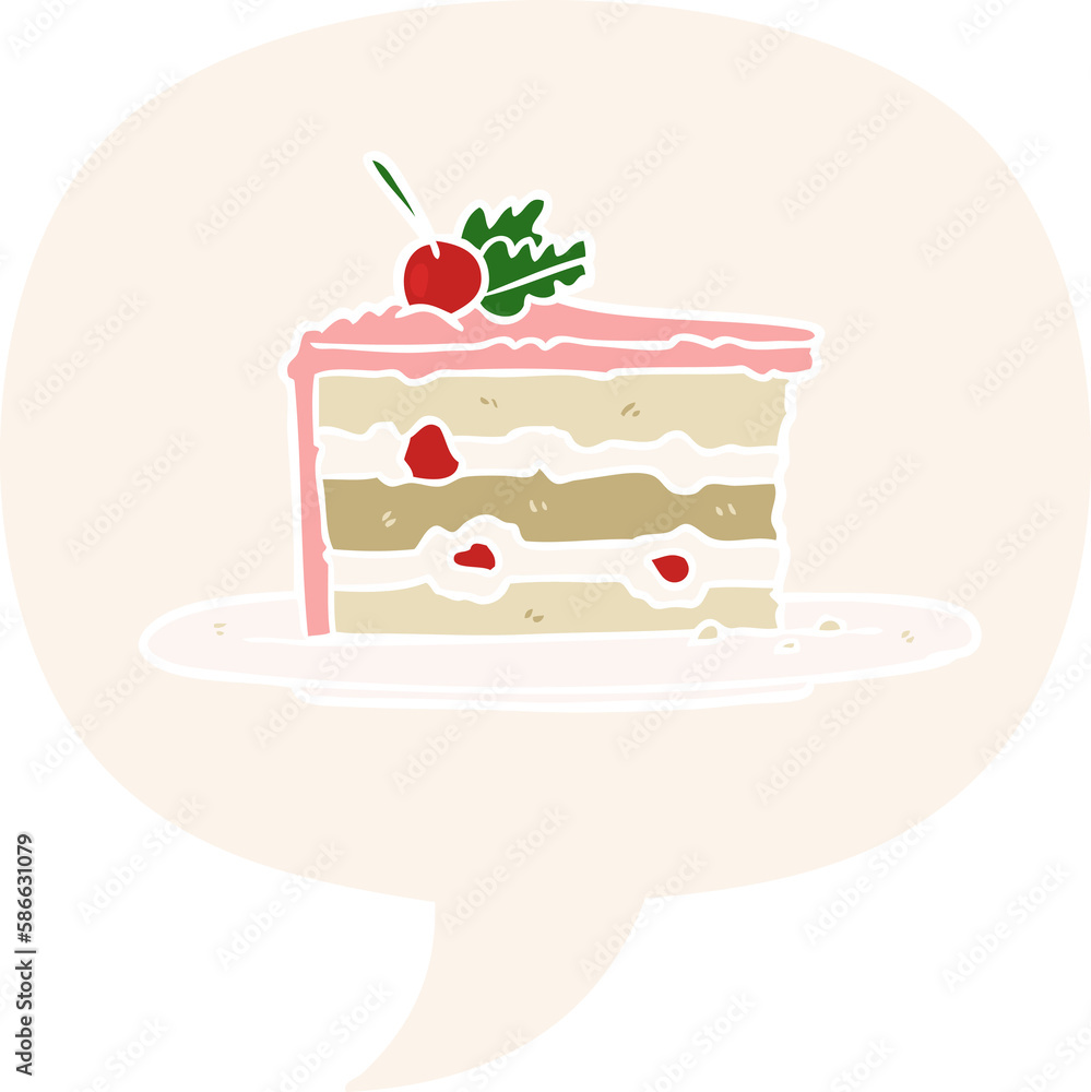 cartoon tasty dessert;cake and speech bubble in retro style cartoon tasty dessert;cake and speech bubble in retro style