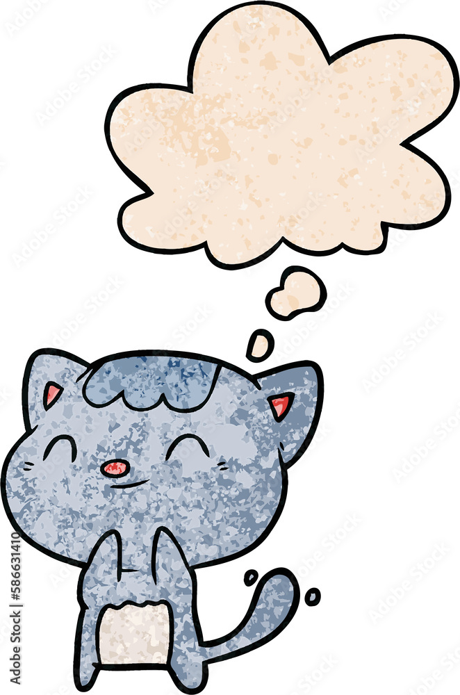 cartoon happy cat and thought bubble in grunge texture pattern style cartoon happy cat and thought bubble in grunge texture pattern style