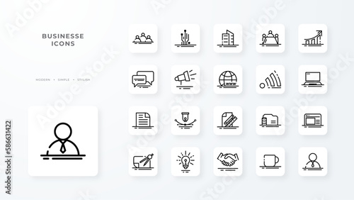Business icon collection with black outline style. network, outline, social, person, web, business, collection. Vector illustration