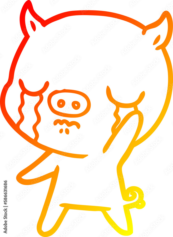 warm gradient line drawing cartoon pig crying waving goodbye warm gradient line drawing cartoon pig crying waving goodbye