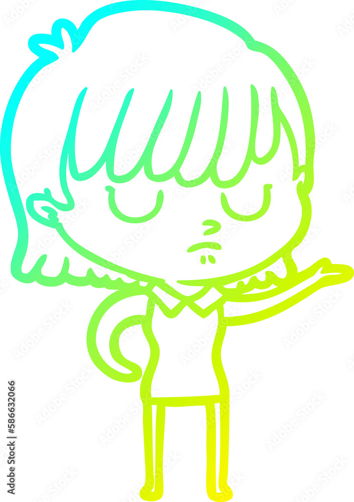Obraz premium cold gradient line drawing cartoon woman