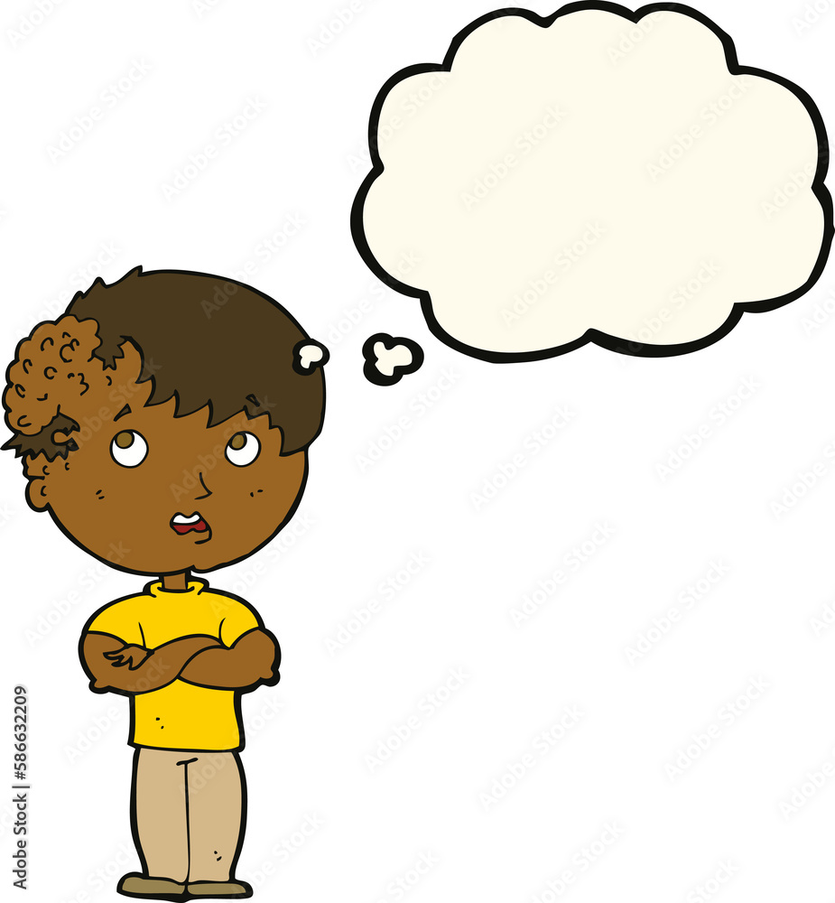 cartoon boy with growth on head with thought bubble cartoon boy with growth on head with thought bubble