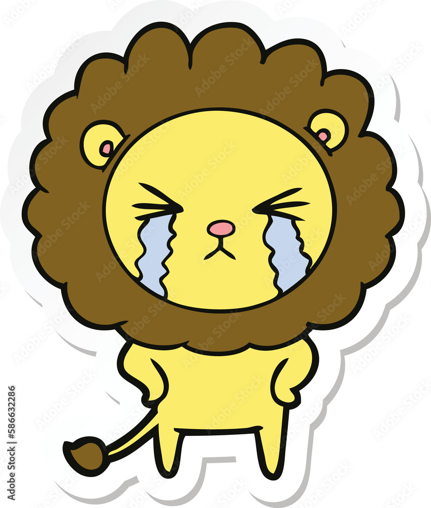 sticker of a cartoon crying lion sticker of a cartoon crying lion