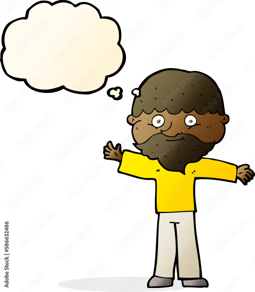 cartoon happy man with beard with thought bubble cartoon happy man with beard with thought bubble