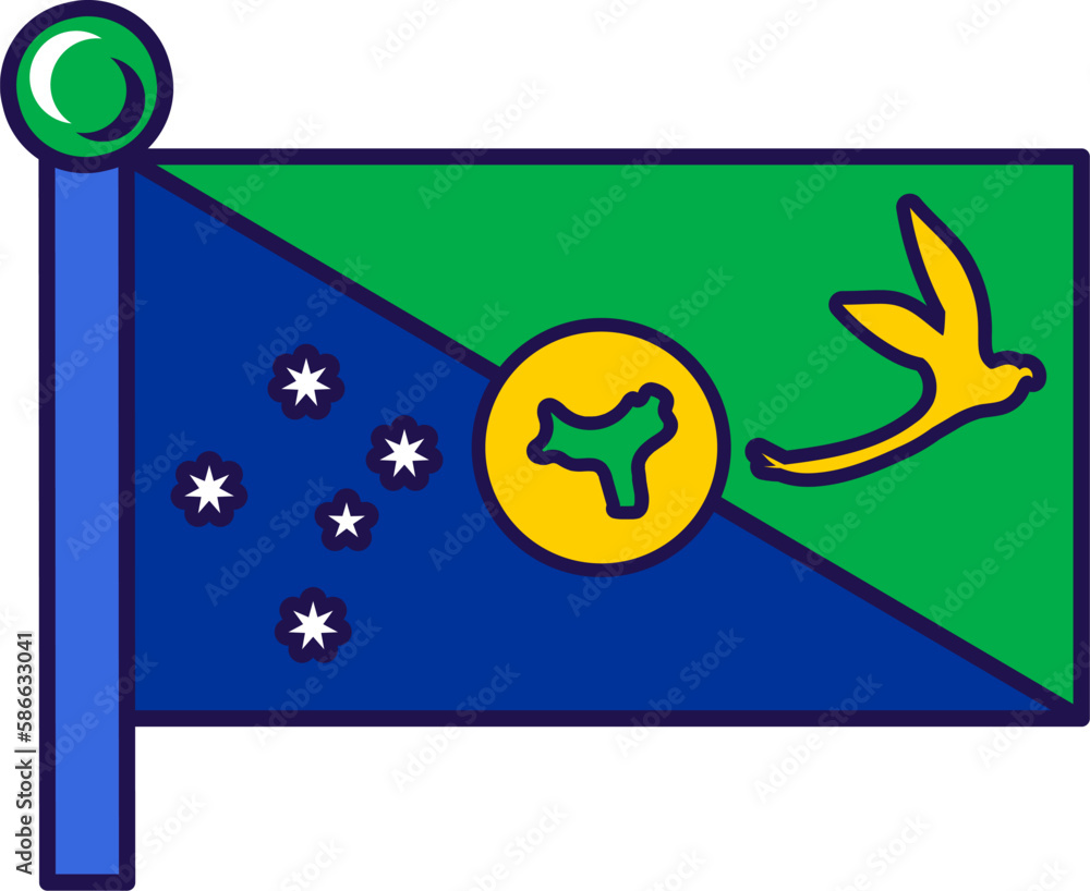 Christmas Island fairy tale country flag on flagpole for registration of solemn event, meeting foreign guests. Christmas Island flag day. Simple vector isolated on white background Christmas Island fairy tale country flag on flagpole for registration of solemn event, meeting foreign guests. Christmas Island flag day. Simple vector isolated on white background