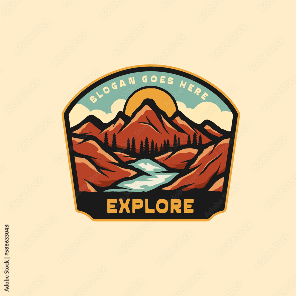 Fototapeta premium Hand Drawn Mountain and River Logo