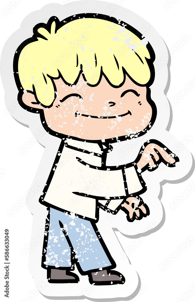 distressed sticker of a cartoon happy boy distressed sticker of a cartoon happy boy