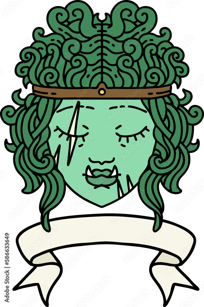 orc barbarian character face with banner illustration orc barbarian character face with banner illustration