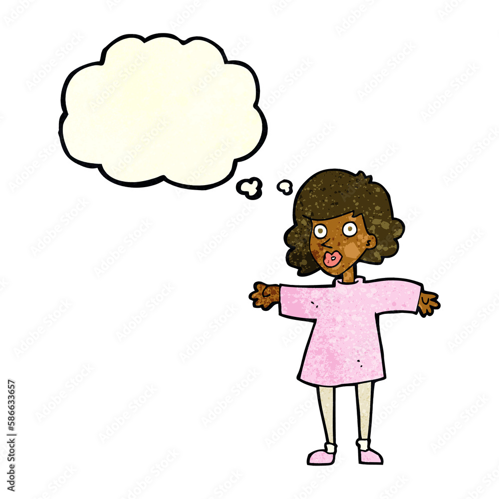 cartoon nervous woman with thought bubble cartoon nervous woman with thought bubble