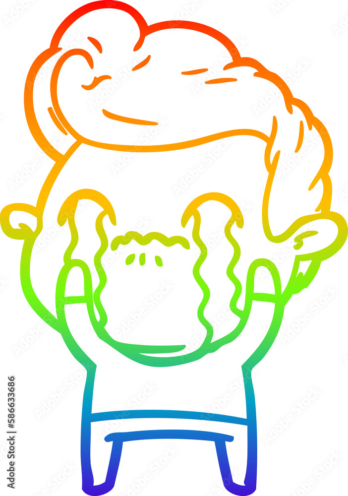 Obraz premium rainbow gradient line drawing cartoon man crying