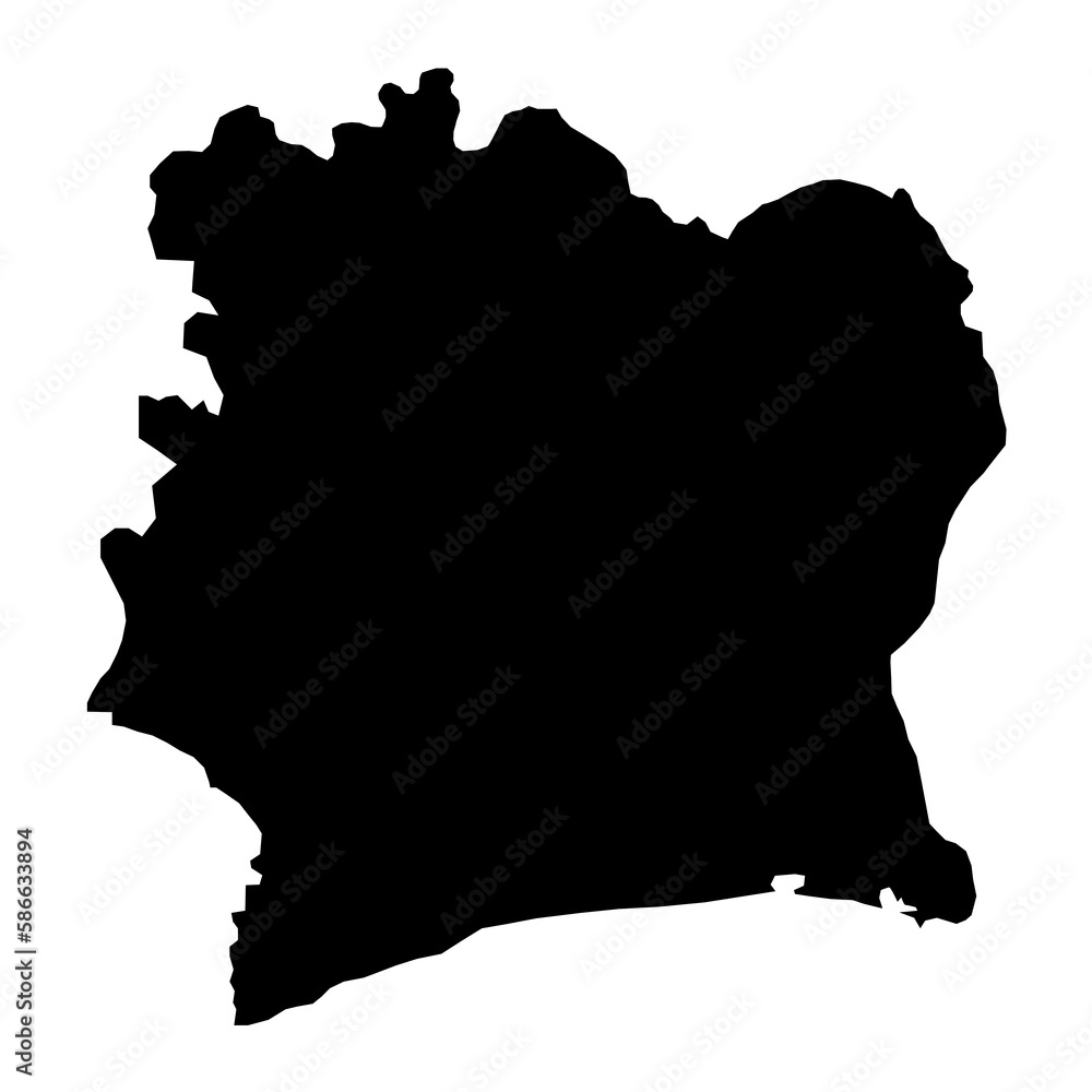 Vector Illustration of the Black Map of Ivory Coast on White Background Vector Illustration of the Black Map of Ivory Coast on White Background