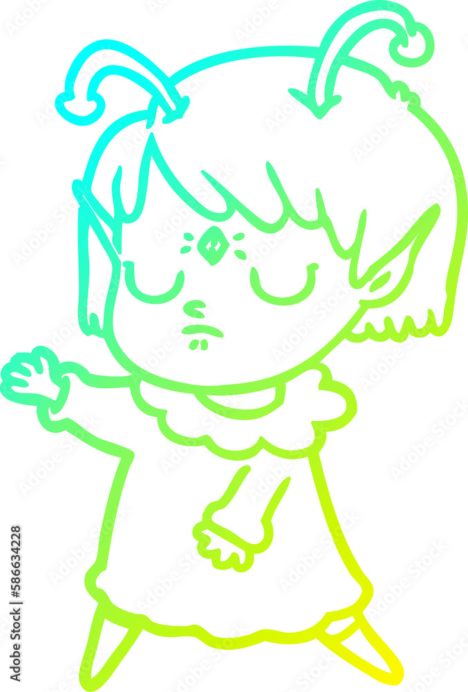 cold gradient line drawing cartoon alien girl cold gradient line drawing cartoon alien girl
