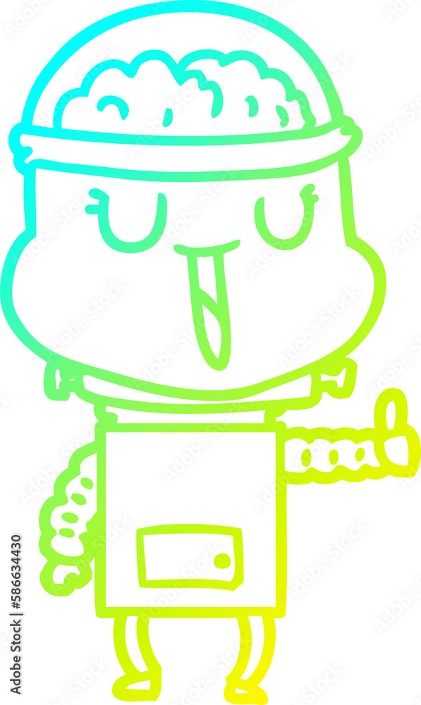 cold gradient line drawing happy cartoon robot