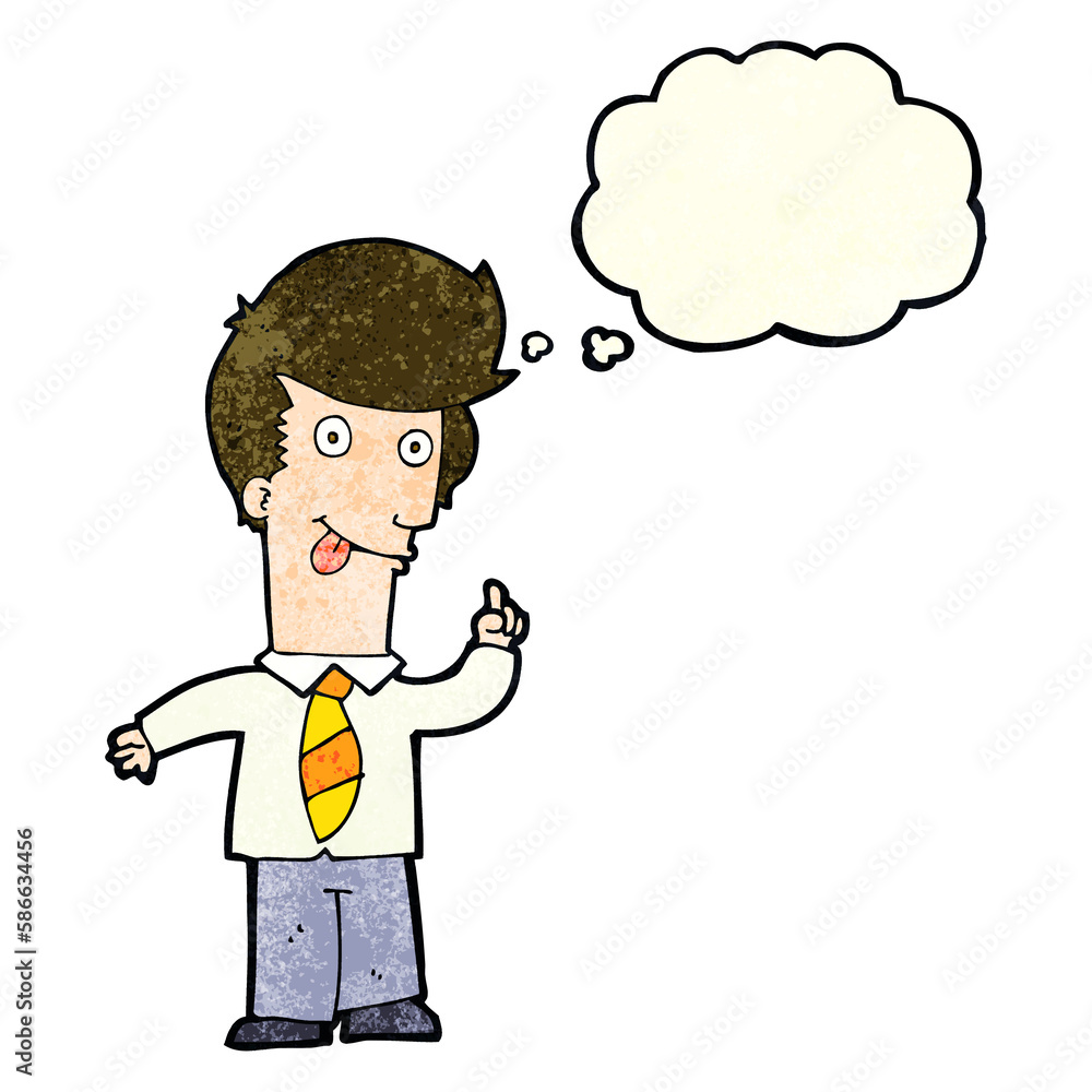 cartoon office man with crazy idea with thought bubble cartoon office man with crazy idea with thought bubble