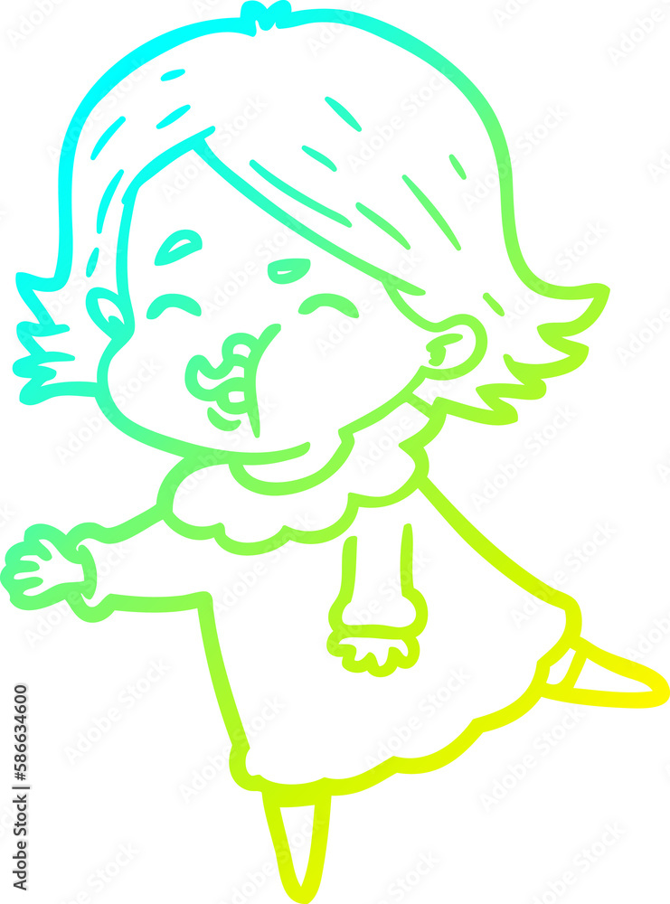 cold gradient line drawing cartoon girl pulling face